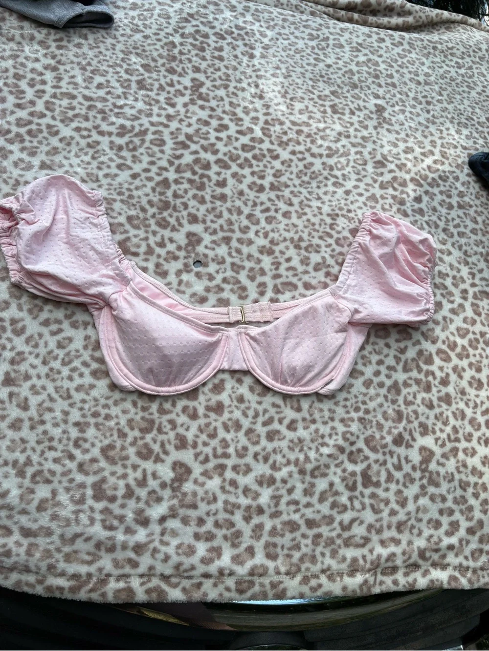 Coquette Pink Puff Sleeve Bikini Top Size Medium
